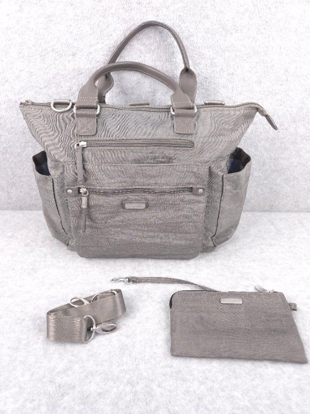 Baggallini 3-in-1 Convertible Crossbody Tote Backpack 15"x12" Sterling Shimmer